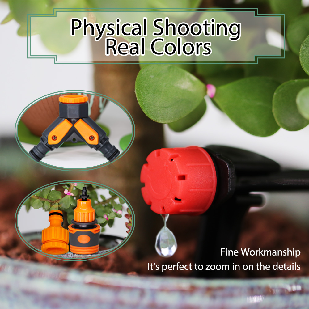 Garden 30-50M Watering Irrigation System Automatic Drip Kit Adjustable Spray Nozzle Dripper Ball Valve Timer 1/4" Hose Sprinkler