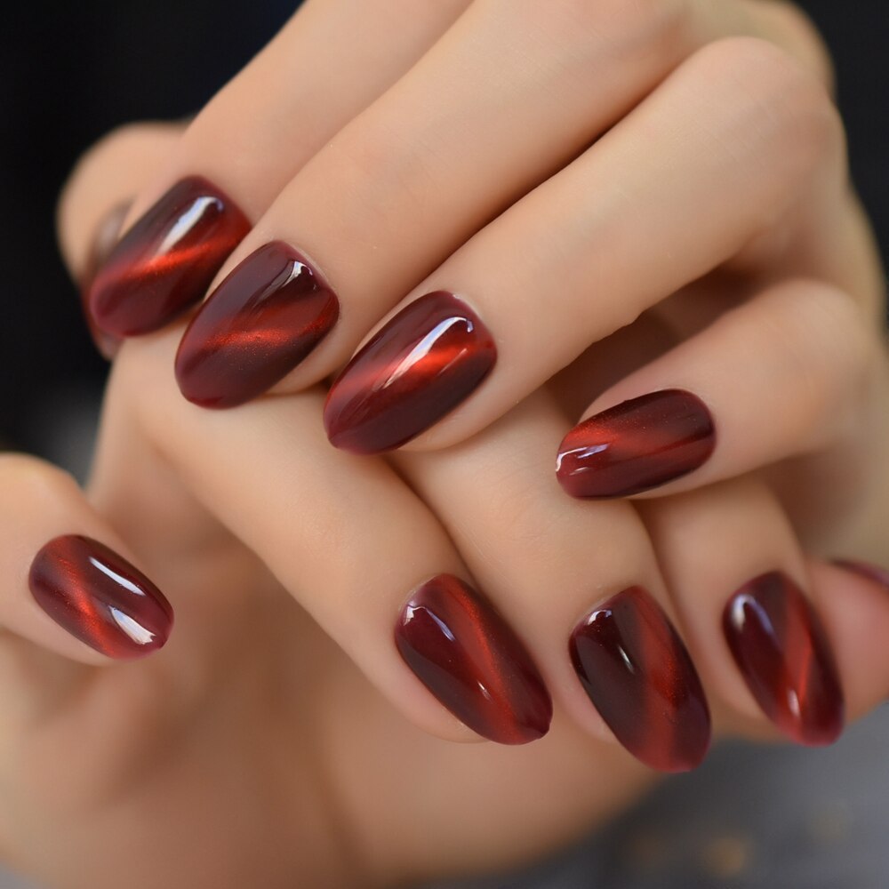 Rode Kat Ogen Nep Nagels Prachtige Uv Gel Nagels Craft Dikke Nail Art Tips Pre-Ontwerpen Herbruikbare Dames Vingernagels met Lijm