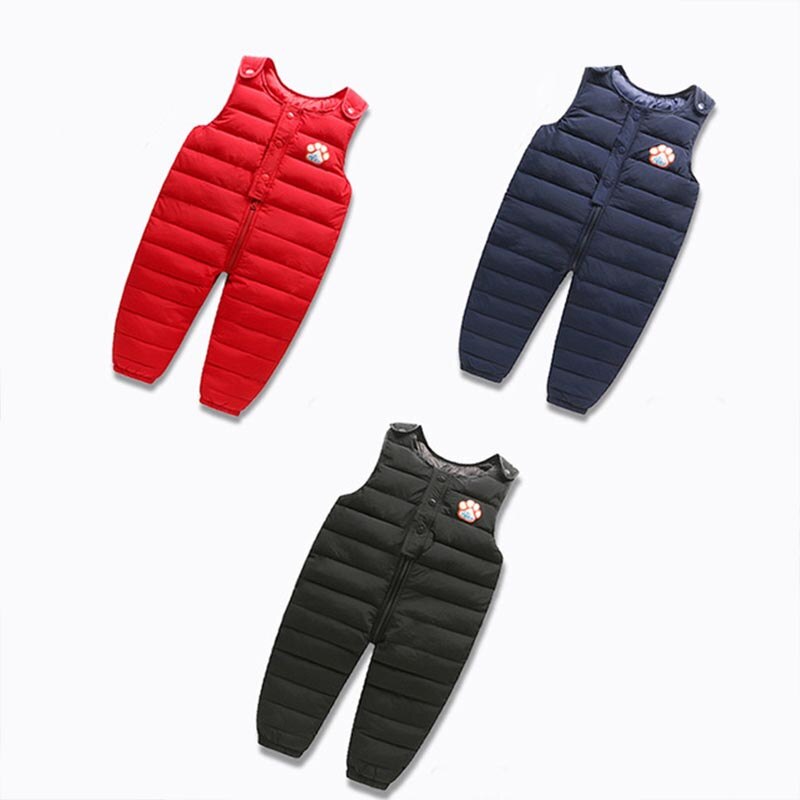 Kinderen winter overalls kinderen dons katoenen effen jumpsuits meisjes cartoon jumpsuits jongens verdikte buitenbroeken kinder overalls