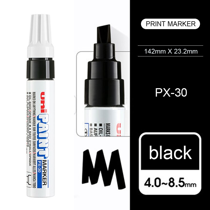 7pcs Japan UNI PX-30 Paint Pen Thick Word Wide Touch Up Pen Notes Industrial Pen Oblique Head Thick Oily Pen Permanent Marker: black