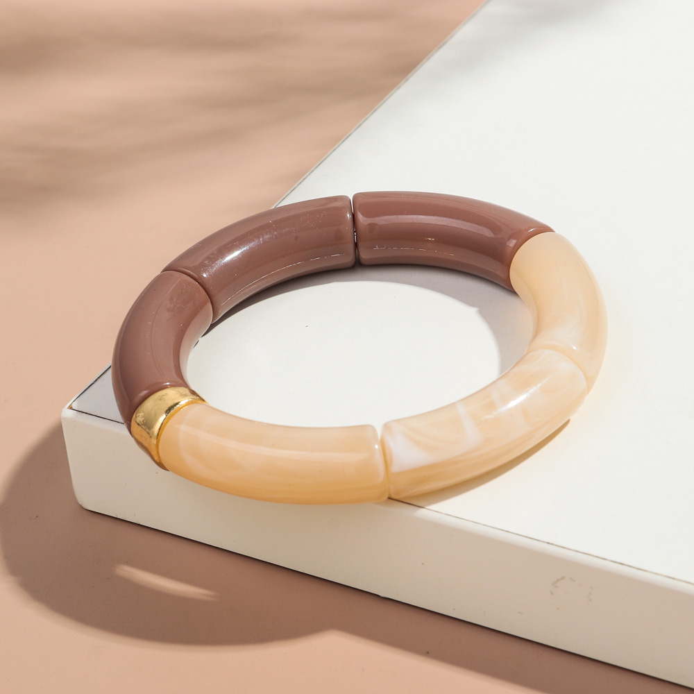 Nueva pulsera apilable de acrílico de tubo de bambú grande para mujeres y hombres, brazalete elástico con cuentas gruesas de resina colorida Vintage, joyería para parejas: Zinc negro plateado