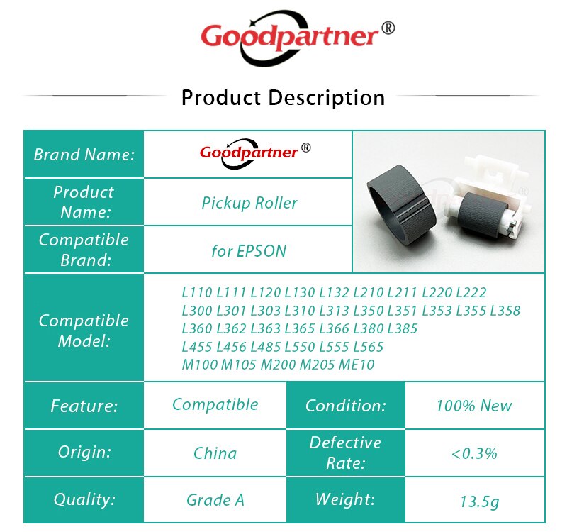 Rodillo de recogida para impresora EPSON, recambio para modelos L110, L120, L130, L132, L210, L220, L222, L300, L310, L350, L355, L362, L365, L366, L455, L456 y L360, 10X 1569311 1569314