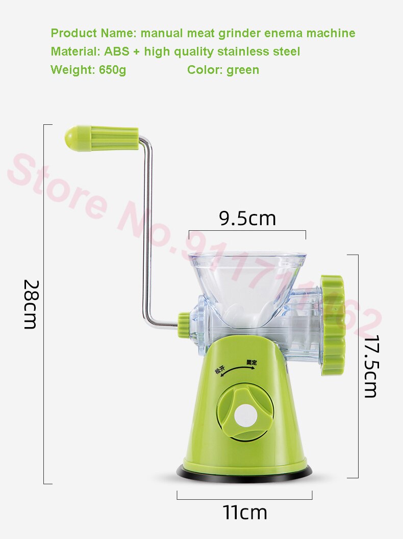 Household Manual Meat Grinder Hand Crank Meat Mincer Sausage Maker Stuffer Kitchen Enema Tool