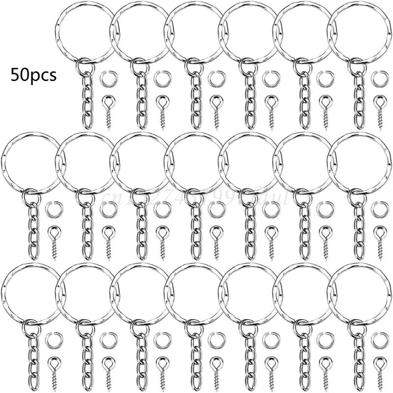 50 stk sølvskrue øje pin nøgleringe med åben hoppe ring kæde extender øje pins split nøglering smykker gør fund: -en