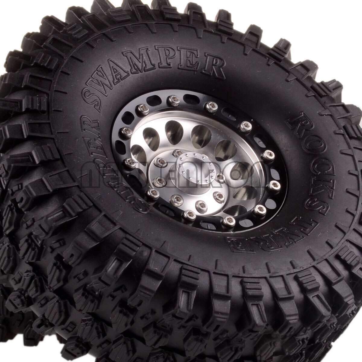 ENRON 1P 1.9" Metal Wheel RIMS & 120mm Super Swamper Rocks Tyre Tires RC 1/10 1:10 Rock Crawler Axial SCX10 SCX10 II 90046: SILVER BLACK SILVER