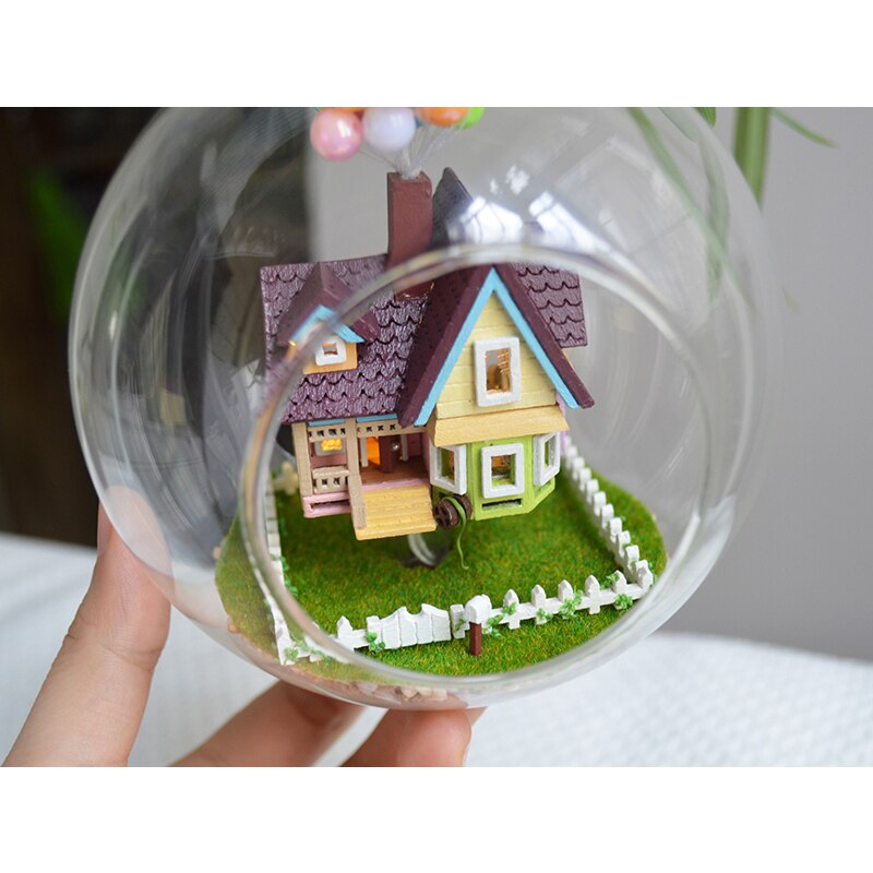 Diy poppenhuis miniatuur poppenhuis met meubels glazen bol huis voor poppen model casa verjaardag speelgoed voor kinderen  b006 # e