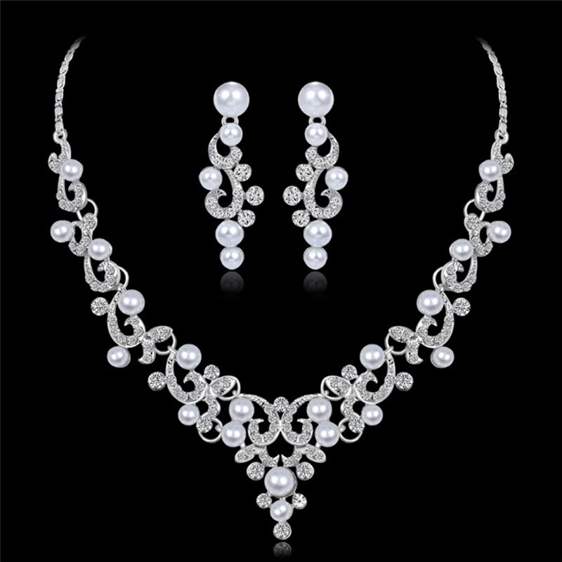 African Beads Jewelry Set Wedding Imitation Crystal Bridal Necklace Jewelry Costume Pearl Jewelry Sets For Wome: 53