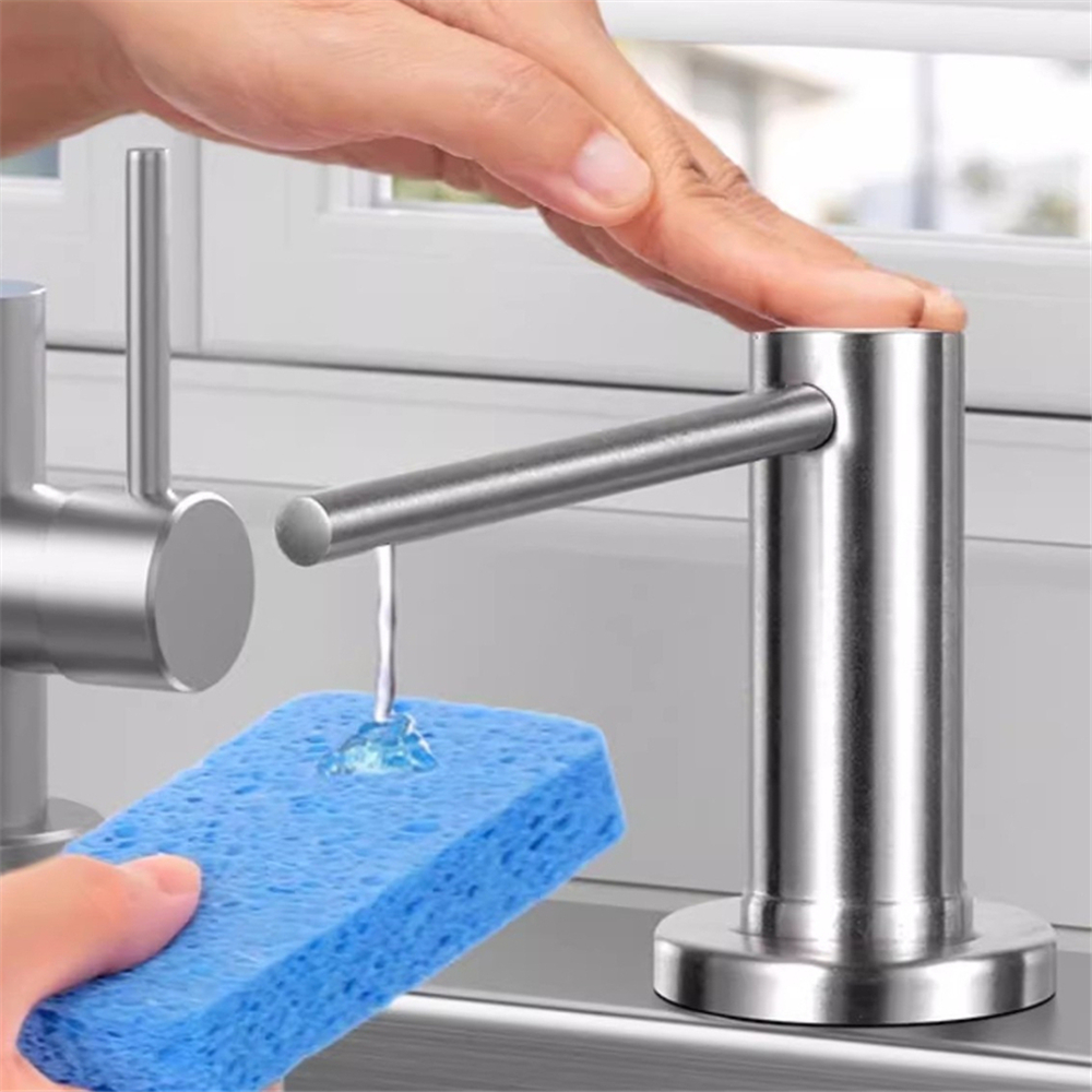 Built-in Pump Kitchen Liquid Soap Dispenser Bottle Stainless Steel Brushed Black Detergent Dispenser Hand Pressure Sink Counter