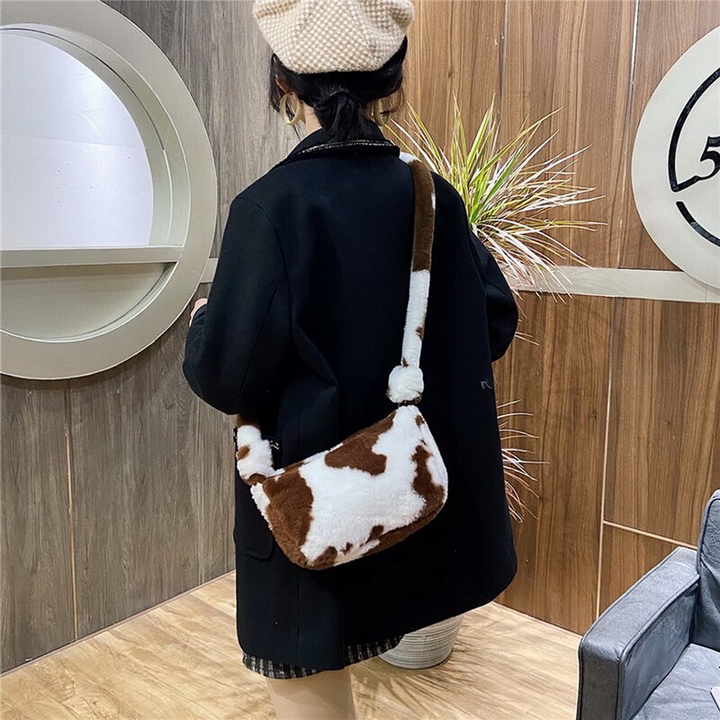 Winter Shoulder Bag Female Leopard Female Bag Chain Large Plush Winter Handbag Messenger Bag Soft Warm Fur Bag: Color 9