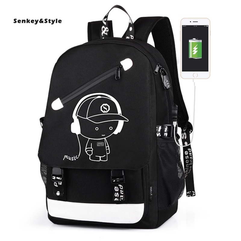 Senkey &Style Oxford Backpack Men's USB Large Capacity Waterproof Back Pack Travel Leisure Computer Student Bag Luminous Package