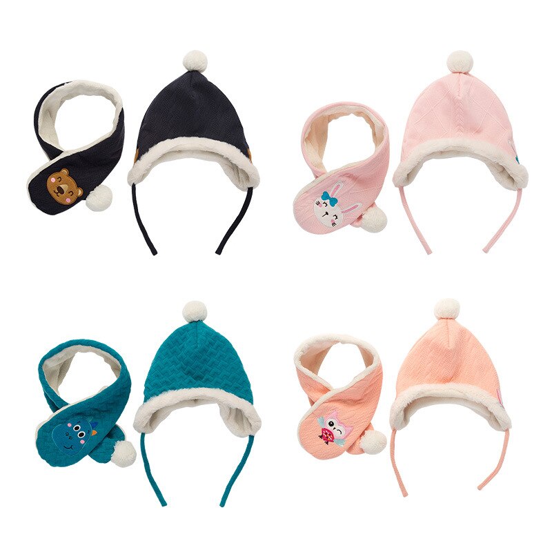 Kocotree kinderwintermuts en sjaal voor 4 kleuren beschikbaar jongens meisjes warme muts sjaal kinderen cartoon uil mutsen pet verdikt