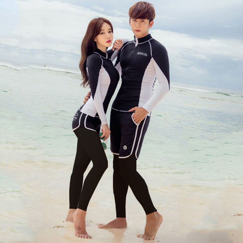 Frauen sport badeanzug paar lange ärmel lange hosen rashguards männer schwimmen anzug strand tragen frauen badeanzug surfen anzug