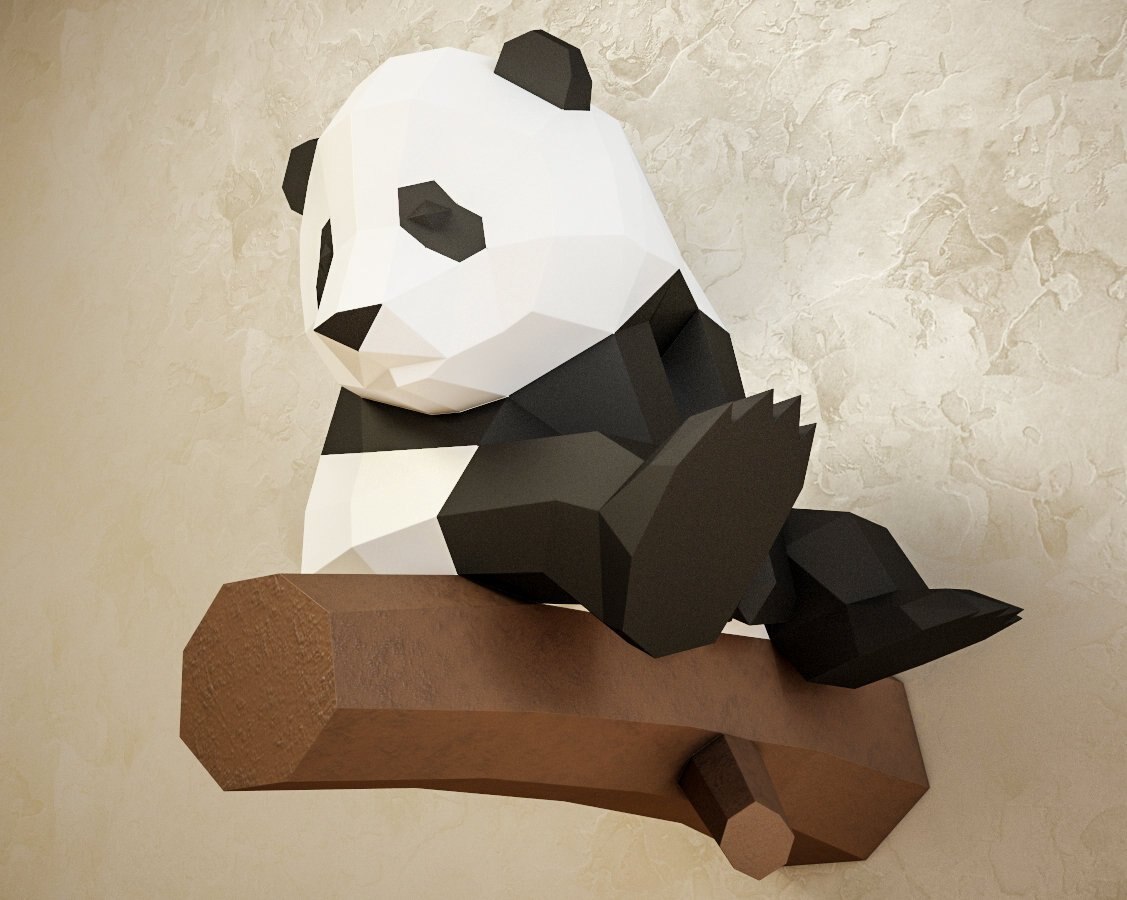 Panda de culo grande 3D, manualidades hágalo usted mismo, adornos de artesanía de papel hechos a mano, adornos geométricos de Origami, composición tridimensional