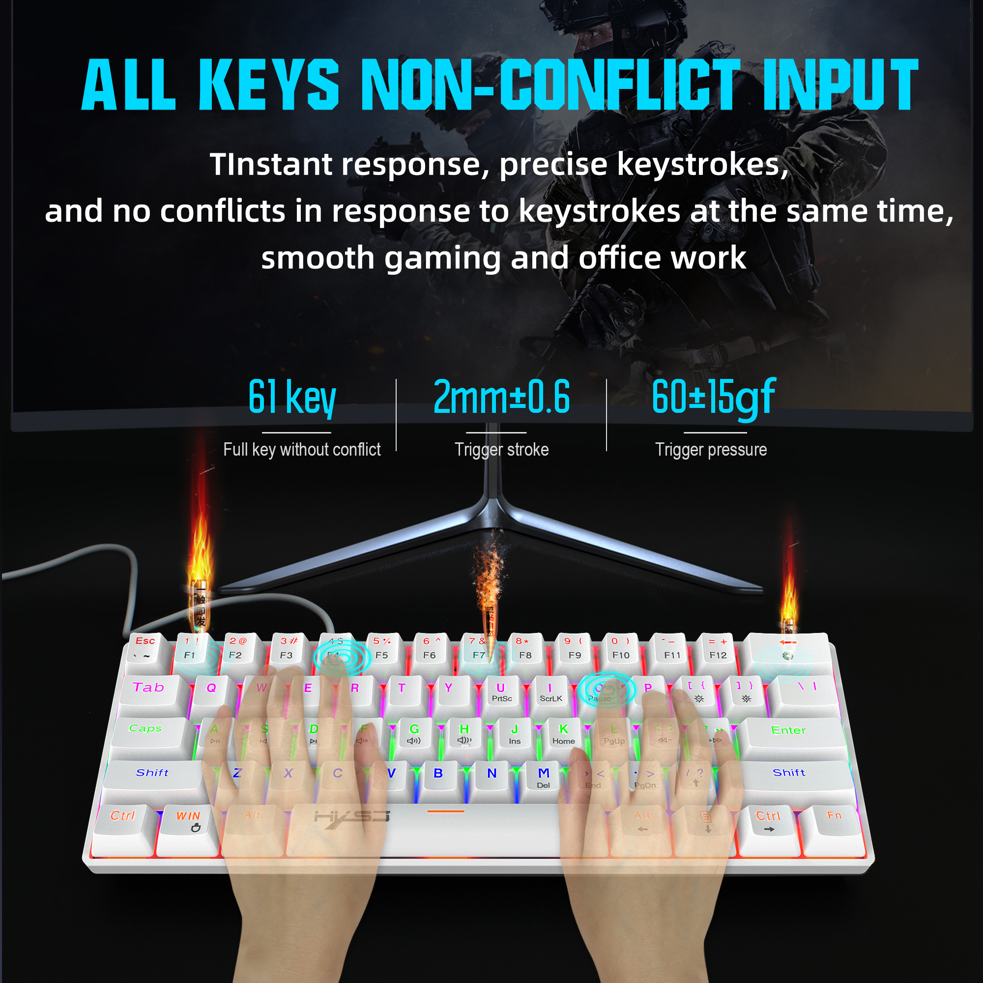 Gaming Mechanical Keyboard Gamer Blue Switch 61 Key Wired Keyboard Anti-ghosting RGB Mix Backlit LED USB For Gamer PC Laptop