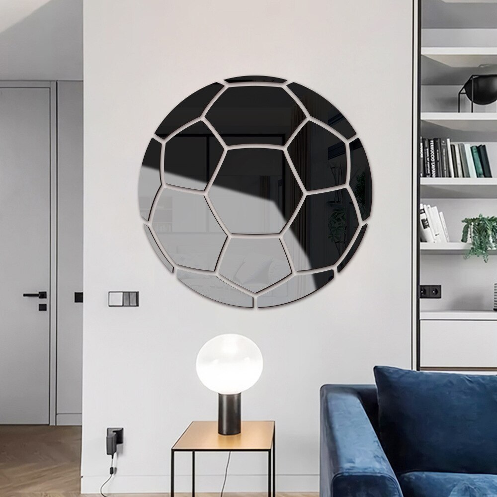 1Pcs Voetbal Spiegel Sticker 30X30Cm Zelfklevende Muur Spiegels Basketbal Acryl Sticker Voor Kamer Decoratie woonkamer Decor: Black Football C