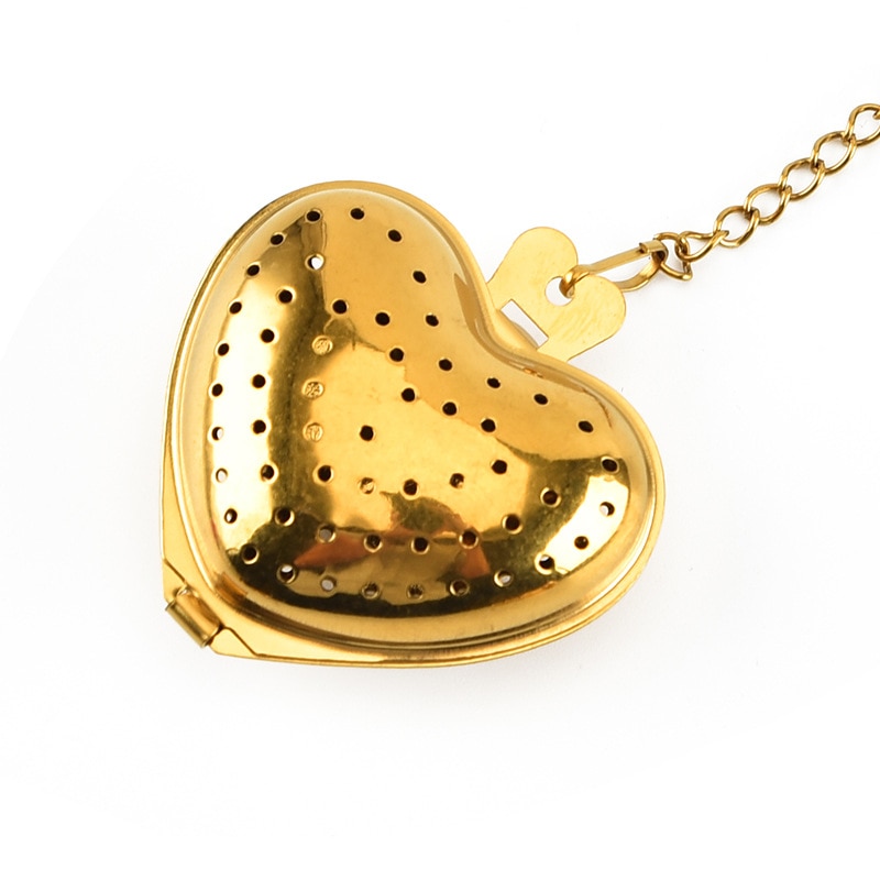 1PC Tea Infuser with Metal Ring for Loose Tea Tea Ball In Mail Box for Safe 18/8 Stainless Steel with Golden Plating: Heart