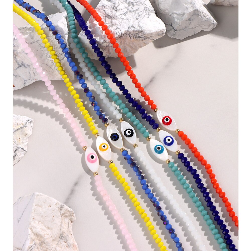JUST FEEL Evil Eye Beads Chain Necklace For Women Handmade Colorful Beaded Irregular Stone Choker Necklace Trendy Jewelry