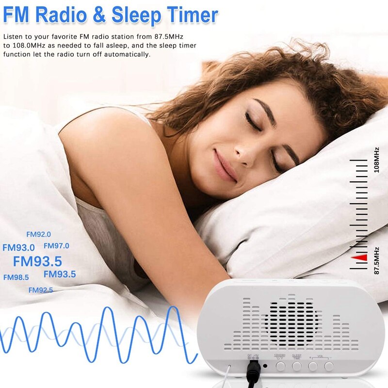 AMS-Alarm Clock Radio, FM with Sleep Timer, Dual USB Port Charging, Digital Display,with Dimming,Adjustable Volume (White)