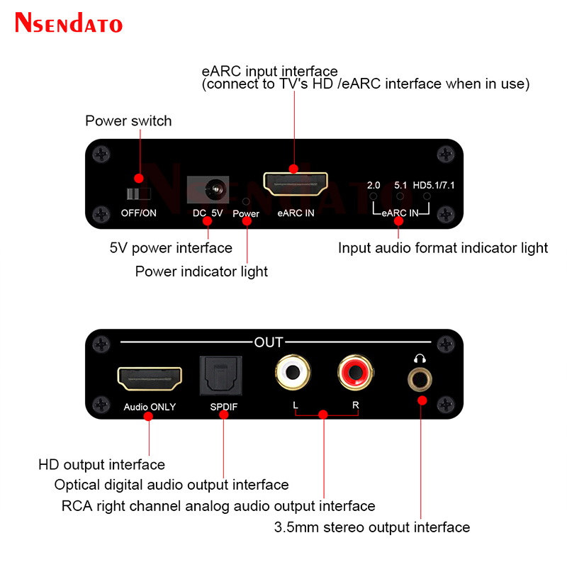 Earc arc audio hdmi-extraktor 192 khz-omvandlare hdmi earc arc till rca-ljudextraktoradapter för dts dolby atoms  ac3 lpcm fiber