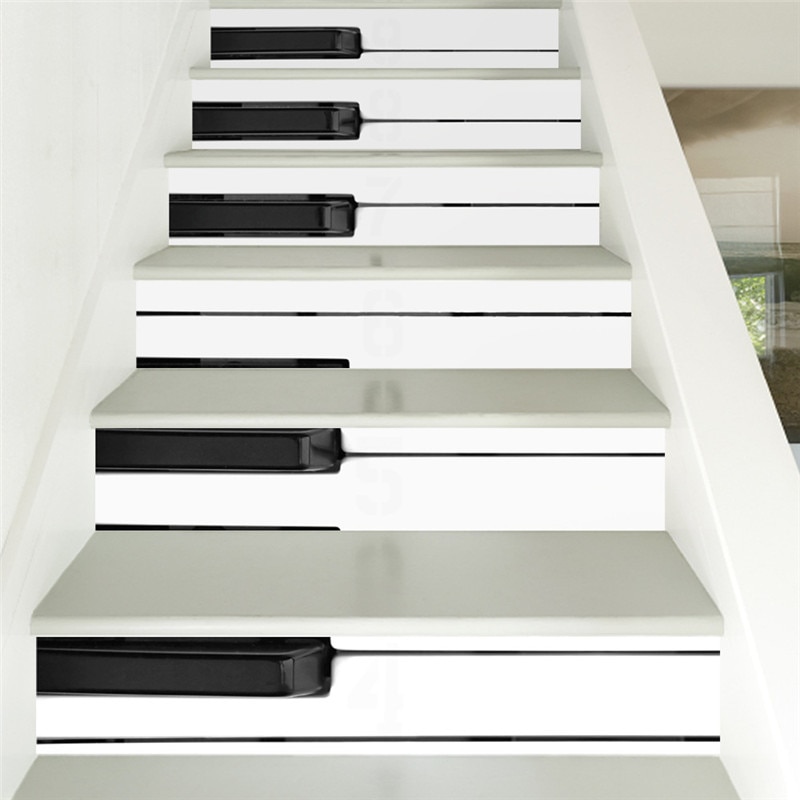 6 stücke/13 stücke Klavier Schlüssel Treppen Aufkleber Hause Dekoration Vinyl Selbst Klebe Tapete Für Wohnzimmer Kaffee Haus Treppe decals