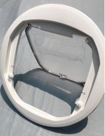 4 Ways Pet Dog Flap Door Round Clear Door Cat Gate Lockable Security Pet Entrance Glass Window Puppy Hole Door for Cats Dogs: White