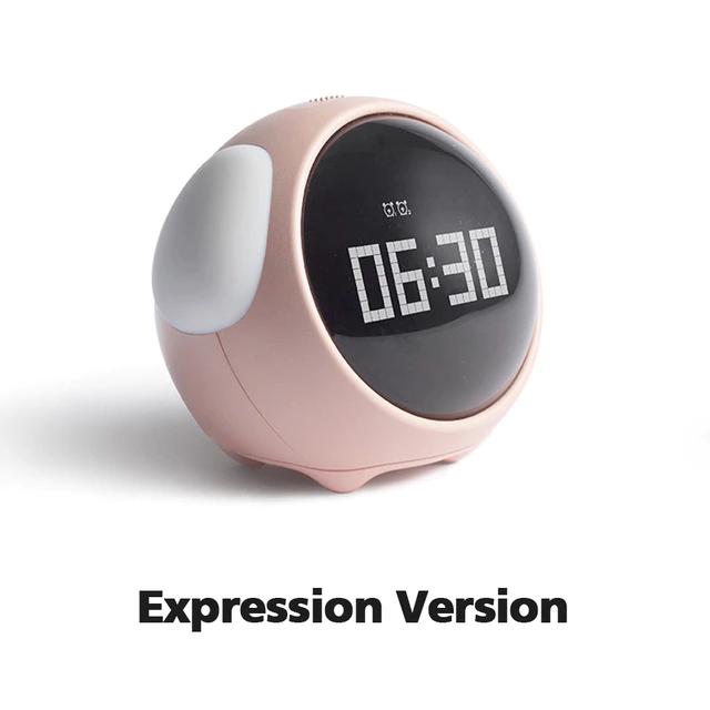 Alarm Clock Wake Up Light Expression Pixel LED Cute Electronic Digital Multi Function For Children Home Decoration: Pink Upgraded