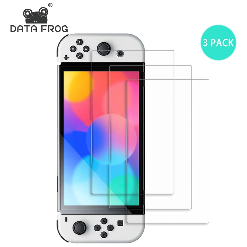 Data Kikker 3Pcs Gehard Glas Screen Protector Compatibel Nintendo Switch Oled 9H Harde Beschermende Film Siliconen Cap Accessoires