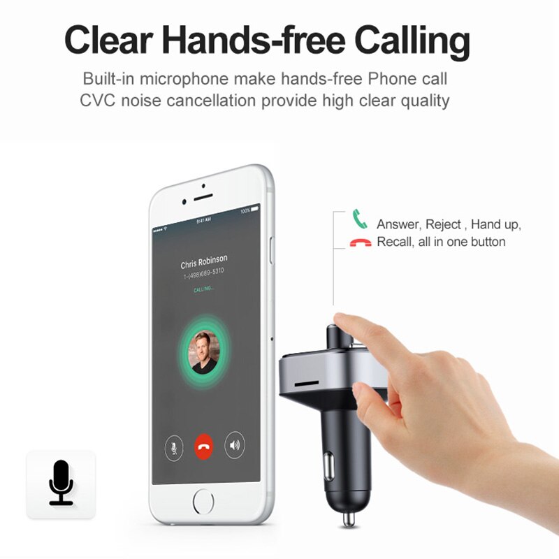 Cden Bluetooth 5.0 Aux Ontvanger Auto MP3 Speler Fm-zender Dual Usb Autolader Usb Flash Drive/Tf Card lossless Muziek Spelen