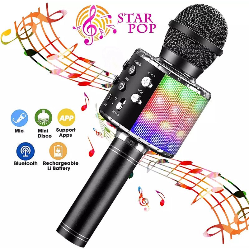 WS-858L Wireless Microphone with LED Light Support Card Wireless Bluetooth Microphone KTV Wireless Microphone