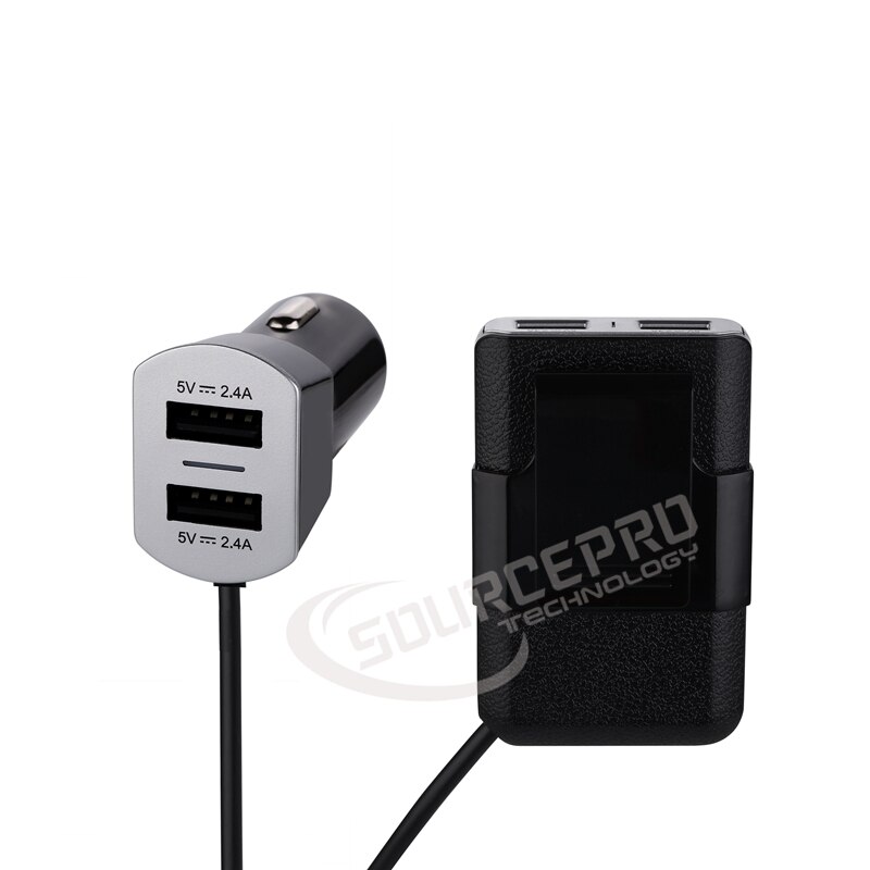 Usb car charger 2,4 t 4 ports, universal usb fast adapter with 1,6 m/5,25 ft extension cables for car phone
