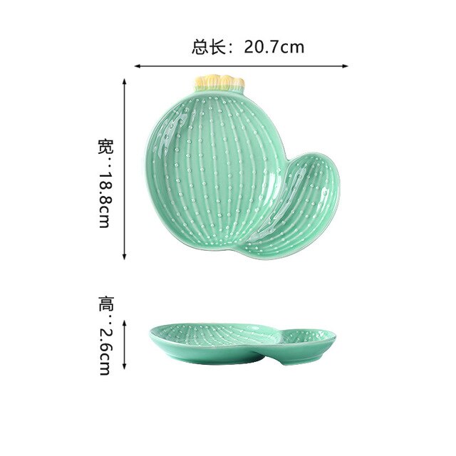 Plato con forma de flor de Cactus, vajilla de cerámica bonita, plato para aperitivos, ensalada de frutas, plato de postre, vajilla: C