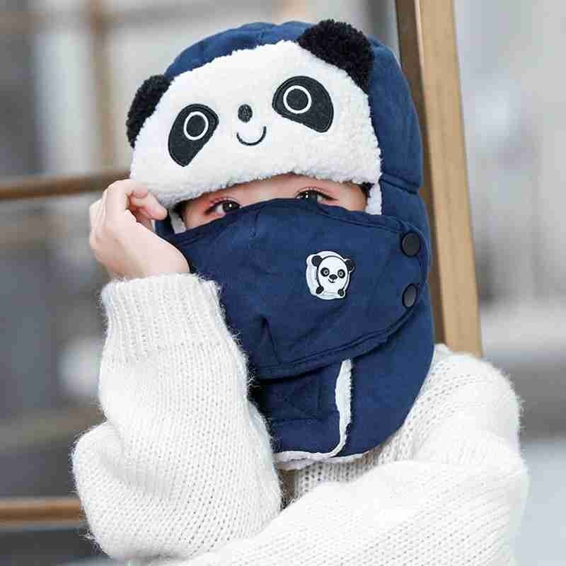 Gezichtsmasker muts voor kinderen panda fleece muts voor kinderen gezichtsmasker voor jongens wintermuts warme en dikke muts met oorkleppen