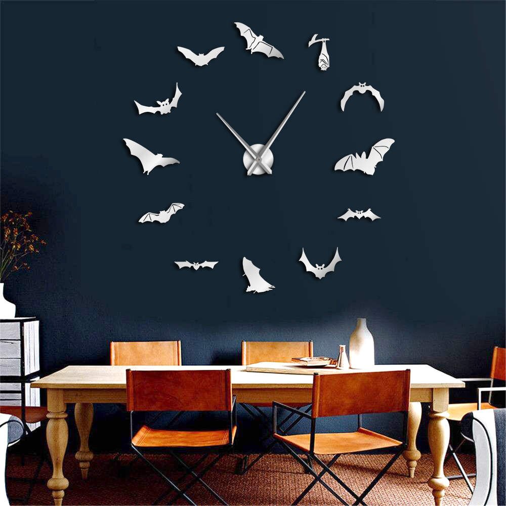 Vampire Bats Large Wall Clock Modern 3D DIY Frameless Giant Mirror Effect Big Giant Wall Clock Home Decor