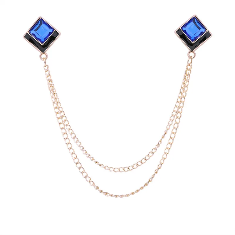 Koreaanse Geometrische Crystal Broche Kwastje Ketting Revers Pin Mannen Shirt Kraag Sieraden Wedding Party Broches Accessoires: Licht Geel Goud Kleur