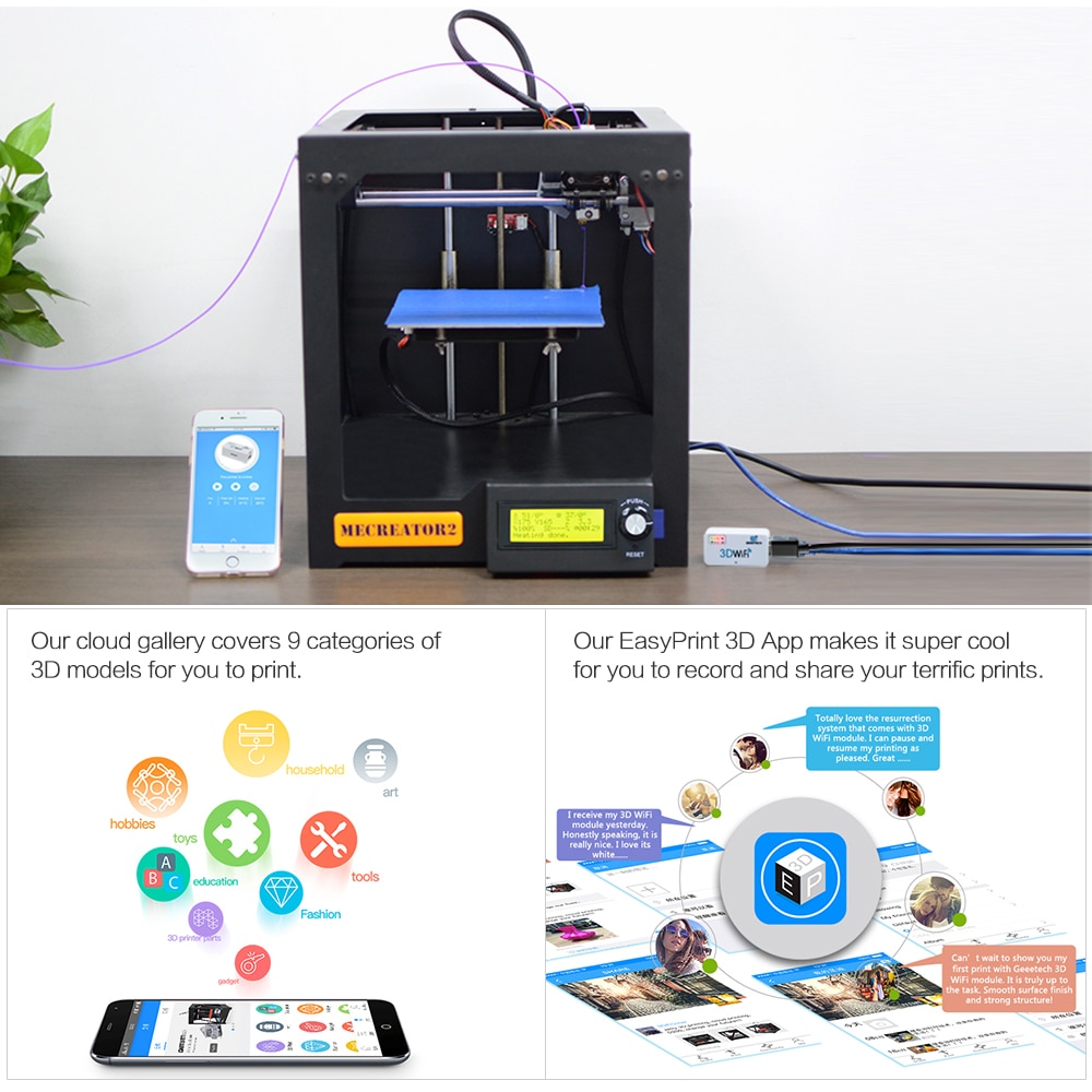 GEEETECH 3D WiFi Module USB 2.0 Interface 3D Printer Parts Mini Wifi Box with TF Card Slot for Anet A8/ I3 Mega/ Creality CR-10