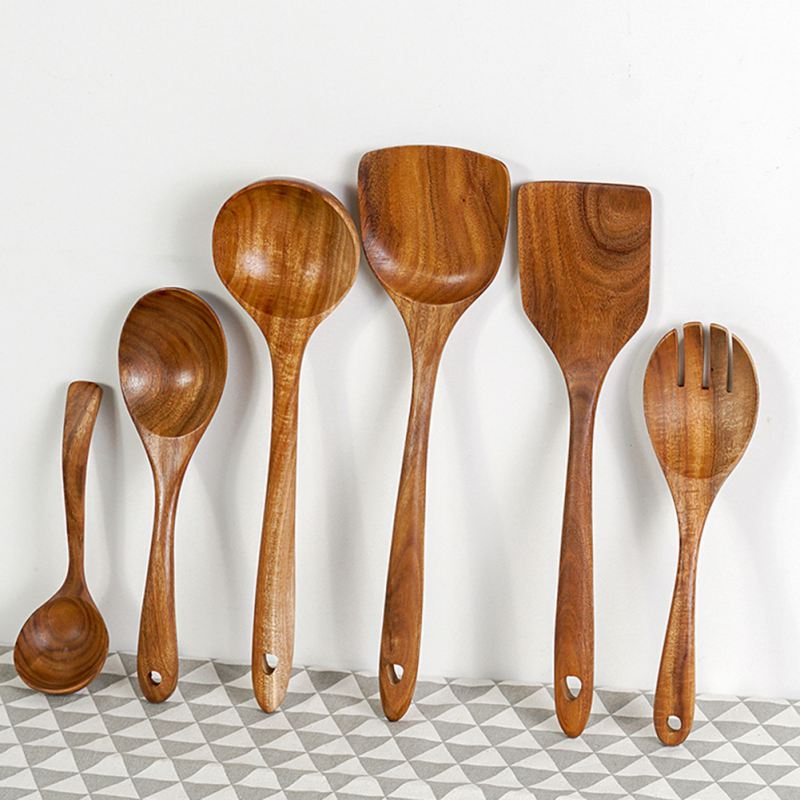 Teak Wood Turner Spatula Spoon Kitchen Accessories Non-Stick Cookware Cooking Tools Wooden Shovel Kitchen Utensils