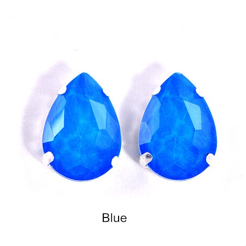 20 stuks 13 x 18mm glazen kleurrijke neon naai-strass steentjes met klauw die 's nachts glinsteren met ultraviolet licht voor kledingstukken  b1318: Blauw