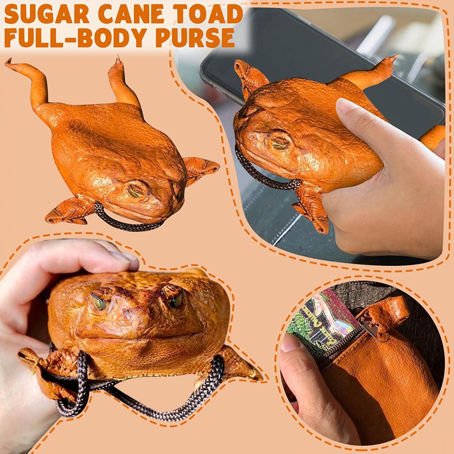 Toad Leather Wallet Individuality Animal Coin Pouch Women Valentine's Day Latex Sugar Cane Toad Full-body Purse Handbag