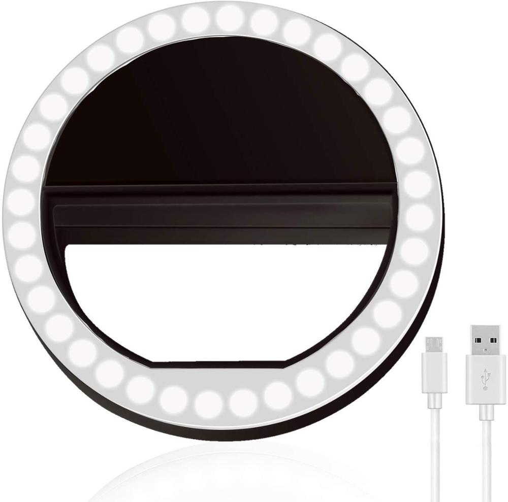 Selfie Ring Light for iPhone, Clip On Selfie Light with 3-Level Brightness for Phone/Camera & Phone Makeup: Black