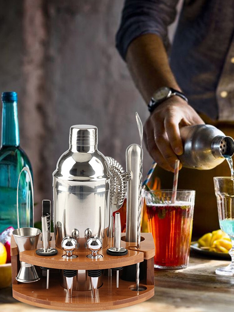 12 Pcs Stainless Steel Mixing Utensil Set Shaker Pot Commercial Utensil Full Bar Kit Cocktail Handglass