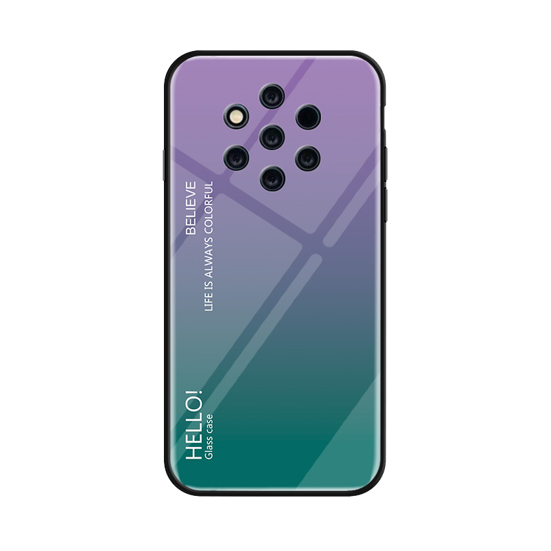 Haissky Voor Nokia 9 Pure View Case Luxe Kleurrijke Gradiënt Gehard Glas Gevallen Voor Nokia 9 PureView Rainbow Back Cover shell: Purple