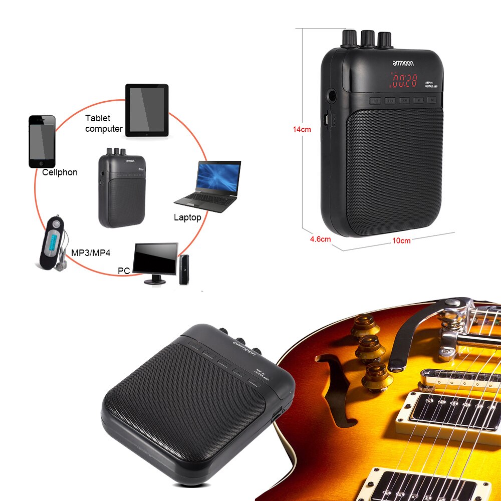 Ammoon AMP-01 5W guitare ampli enregistreur haut-parleur TF carte Slot Compact Portable multifonction guitare accessoires