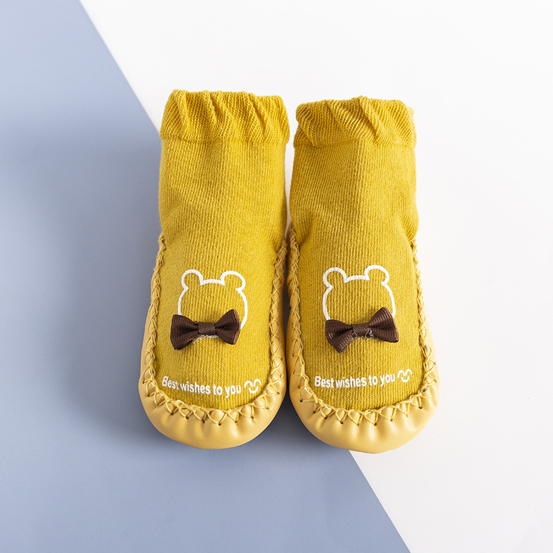Infantil do bebê quente outono meia antiderrapante da criança menina menino chão casa sapatos meias de algodão tricô solas macias bebê andando pé meias: Yellow / 11.5CMFor 6-12Months