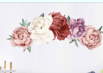 Autocollant mural pour pépinière en Rose de pivoine, autocollant décoratif pour chambre d'enfant, décoration pour la maison, amovible et étanche