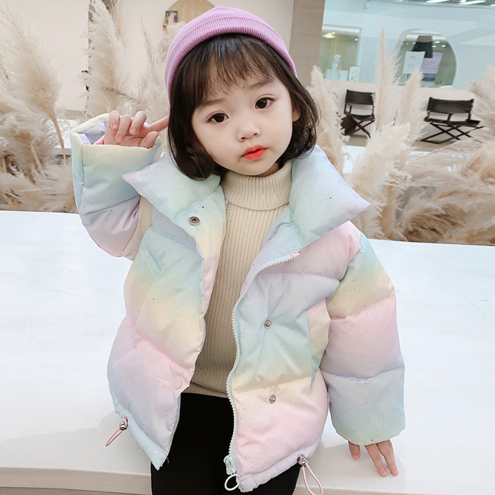 Baby Mädchen Kleidung Unten Kleinkind Kinder Mädchen Winter Warm Halten Regenbogen Mantel Unten Jacke Padded Mantel Winter Lange Hülse Jacke