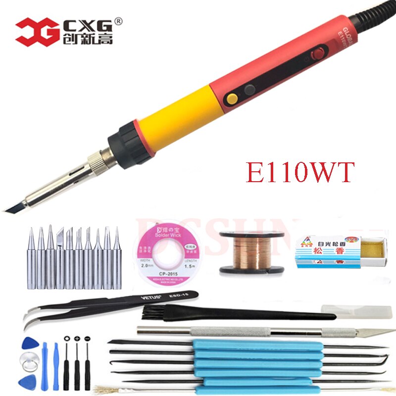 CXG 60W 90W 110W LED Digital Adjustable Electric Soldering Iron Constant temperature Soldering Station E90WT E110WT E60WT: 110V / 1x E110WT with tool