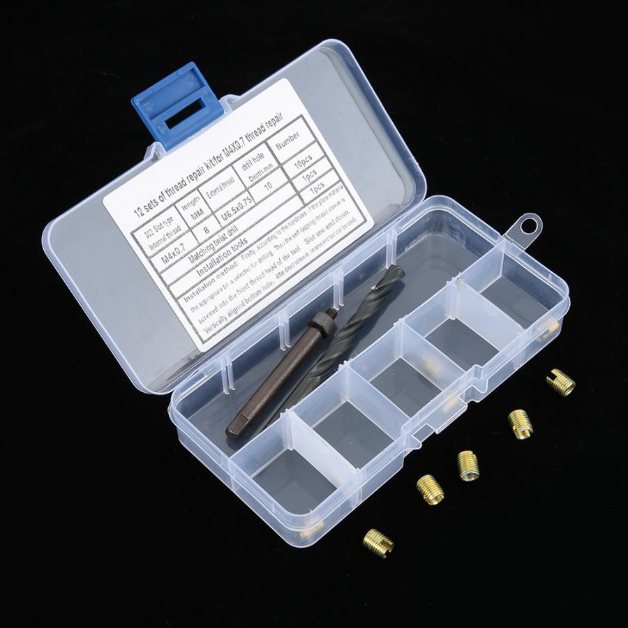 threaded inserts 12pcs M4x0.7 Thread Repair Kit Self Tapping Thread Insert Drill Installation Tool stainless steel
