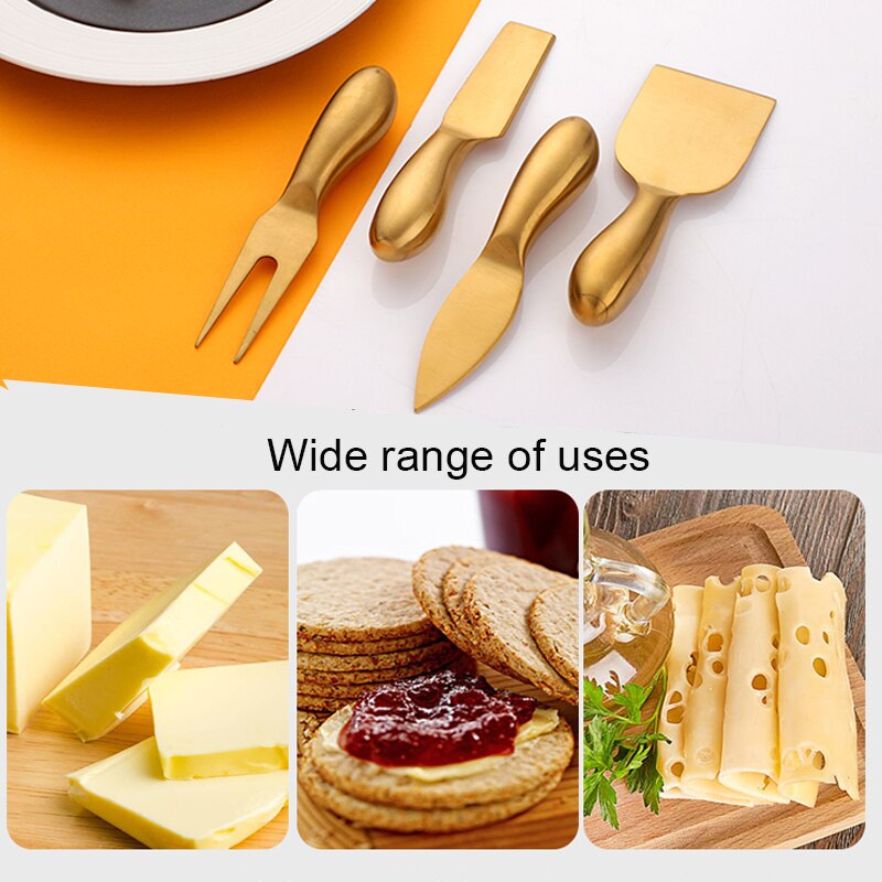 4Pcs Stainless Steel Cheese Knife Set Jam Butter Spread Cheese Slicer Cutter,Butter Knife,Spatula &amp; ForK Kitchen Tools