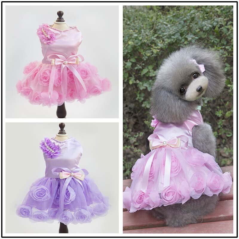 Pet Clothes Pet Dress Pure Color Breathable Cool Spring And Summer Dress Skirt Thin Section Rose Princess Teddy