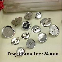 50 Pcs Rhodium Kleur 15 20 25 30 Mm Ronde Broche Base Cabochon Blanks Trays Met Broche Pins Cameo Cabochon basisafstelling F1849: Tray diameter 24mm